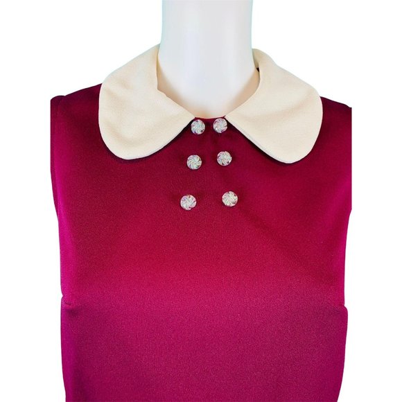 Vintage 1960s Mod Dress Maroon Peter Pan Collar | B 37" - Picture 5 of 10
